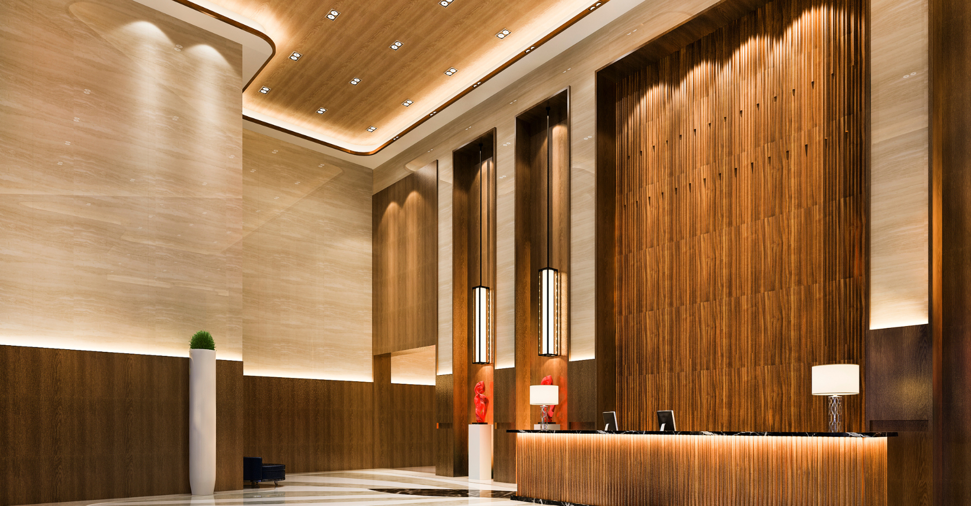 Lobby d’hôtel boutique avec design contemporain